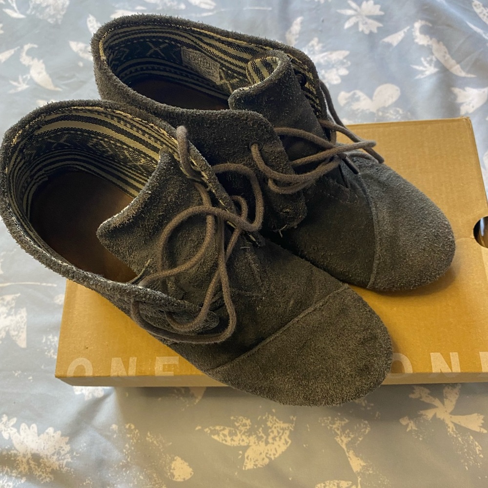 Grey TOMS wedges, size 6.5